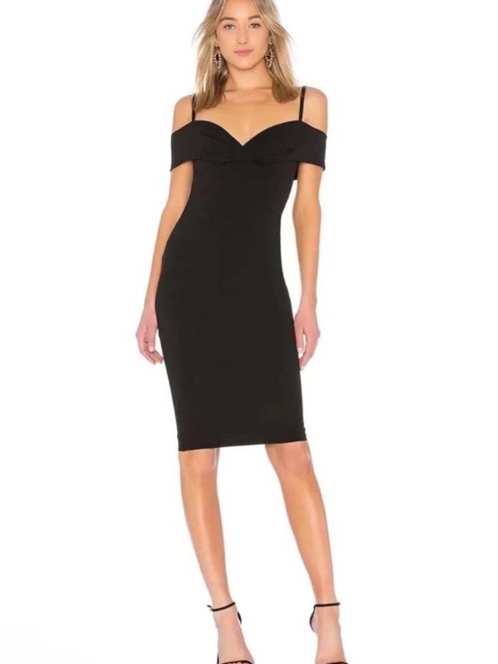 Nookie Black Off-Shoulder Bodycon Midi Dress, size XS